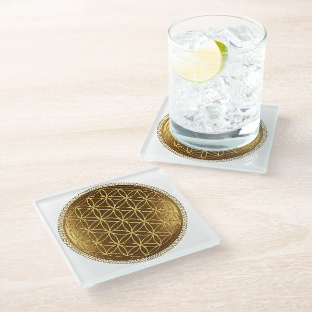 FLOWER OF LIFE - Sacred Geometry Medaillon 1 Glass Coaster (Angled)