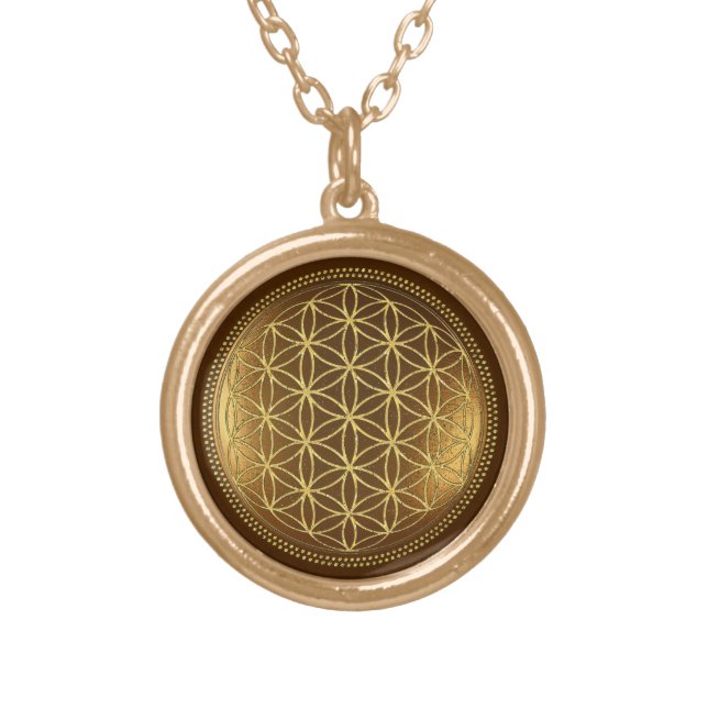 FLOWER OF LIFE - Sacred Geometry Medaillon 1 Gold Plated Necklace (Front)