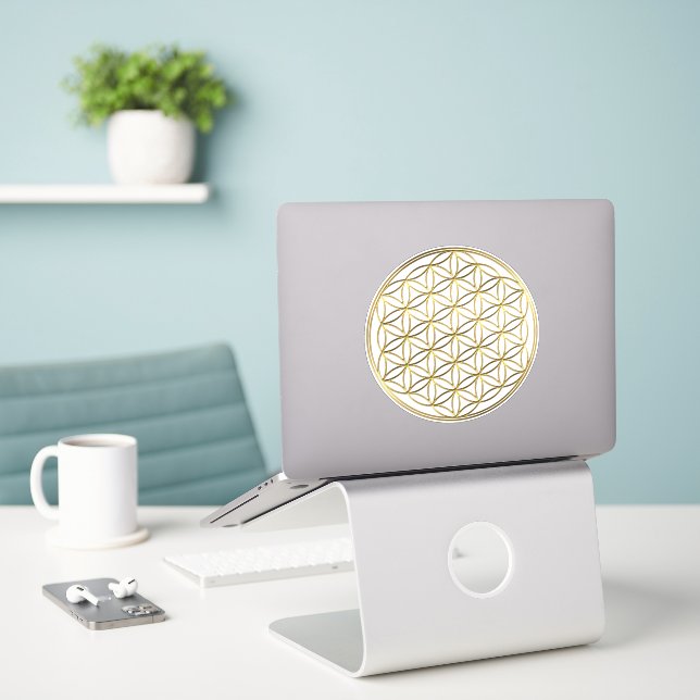 FLOWER OF LIFE - Sacred Geometry Symbol gold 2 Sticker (Laptop On Desk)
