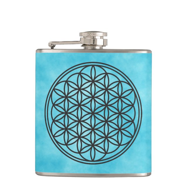 FLOWER OF LIFE - Sacred Geometry Symbol outline 1 Flask (Front)