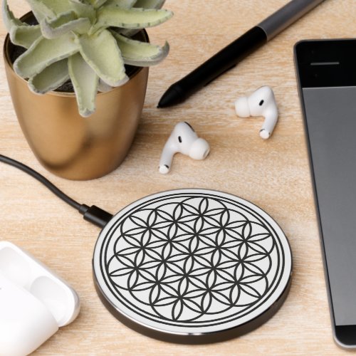FLOWER OF LIFE _ Sacred Geometry Symbol outline 1 Wireless Charger
