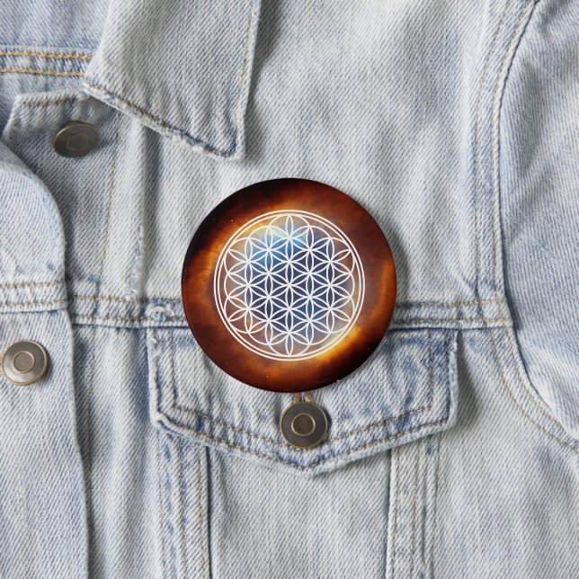 FLOWER OF LIFE - Sacred Geometry Symbol outline 2 Button (In Situ)