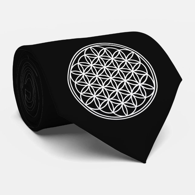 FLOWER OF LIFE - Sacred Geometry Symbol outline 2 Neck Tie (Rolled)
