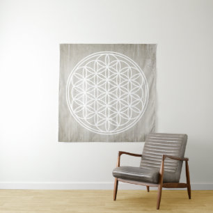 FLOWER OF LIFE - Sacred Geometry Symbol outline 2 Tapestry