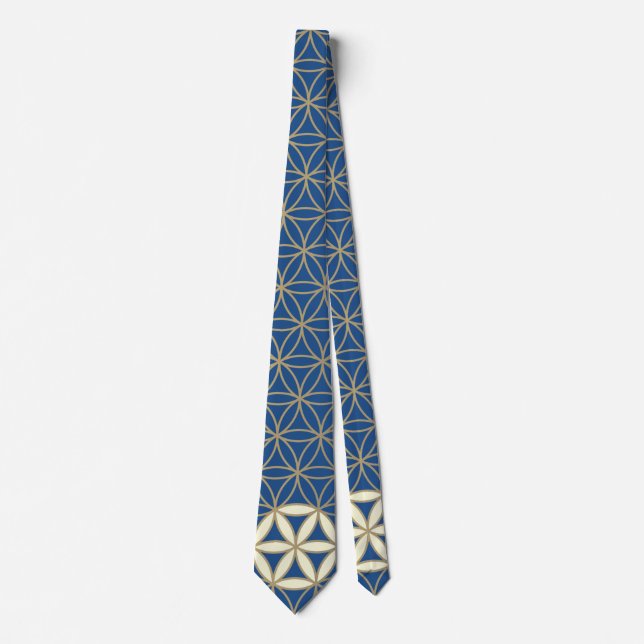 Flower Of Life - seamless pattern - blue beige Neck Tie (Front)