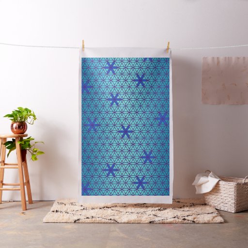 Flower Of Life - seamless pattern - cyan blue Fabric