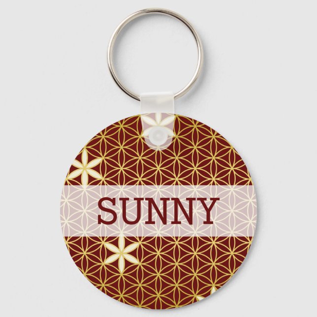 Flower Of Life - seamless pattern - golden Keychain (Front)