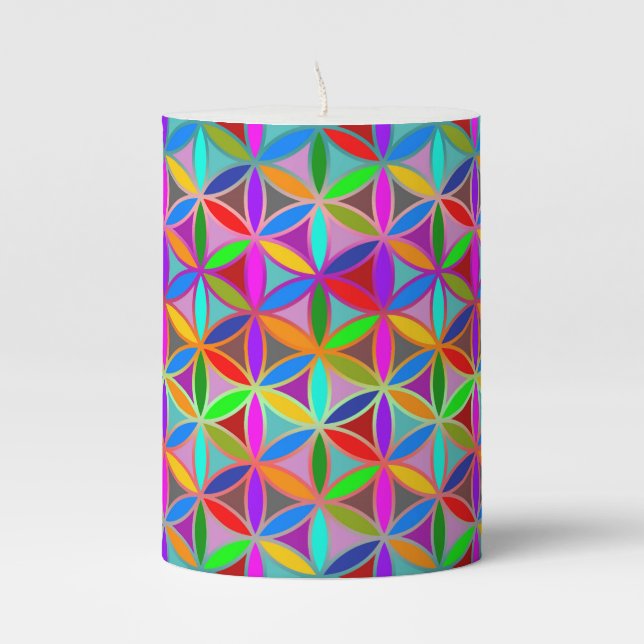 Flower of Life - seamless pattern - gradient color Pillar Candle (Front)