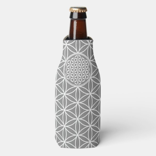 Flower of Life - seamless plain white + your backg Bottle Cooler (Bottle Front)