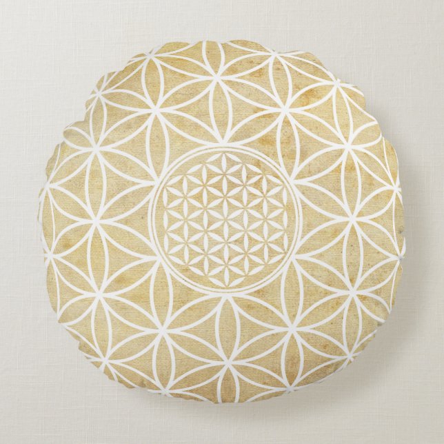 Flower of Life - seamless plain white + your backg Round Pillow (Front)