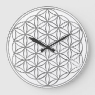 FLOWER OF LIFE - silver Large Clock