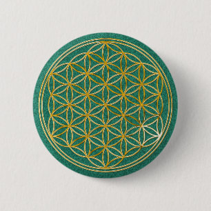 Flower of life   small green splatter BG Pinback Button