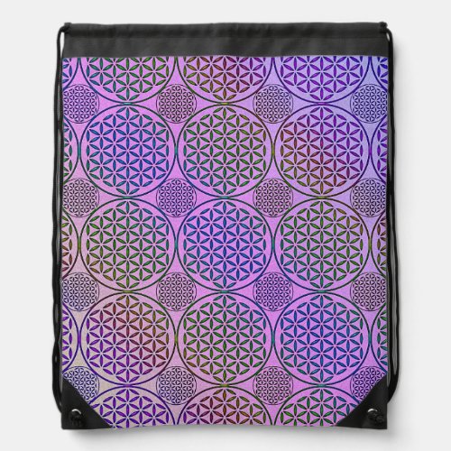 Flower of Life _ stamp grunge pattern 3 Drawstring Bag