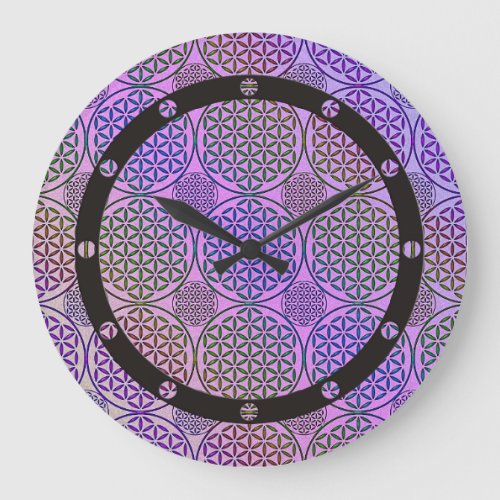 Flower of Life _ stamp grunge pattern 3 Large Clock