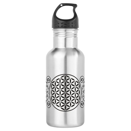 Flower Of Life - stamp ornaments black I Water Bottle