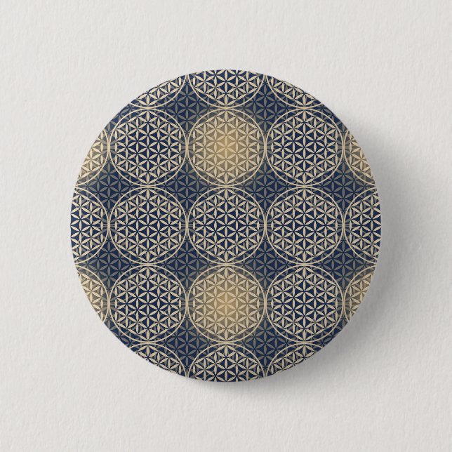 Flower of Life - stamp pattern - blue sand Button (Front)
