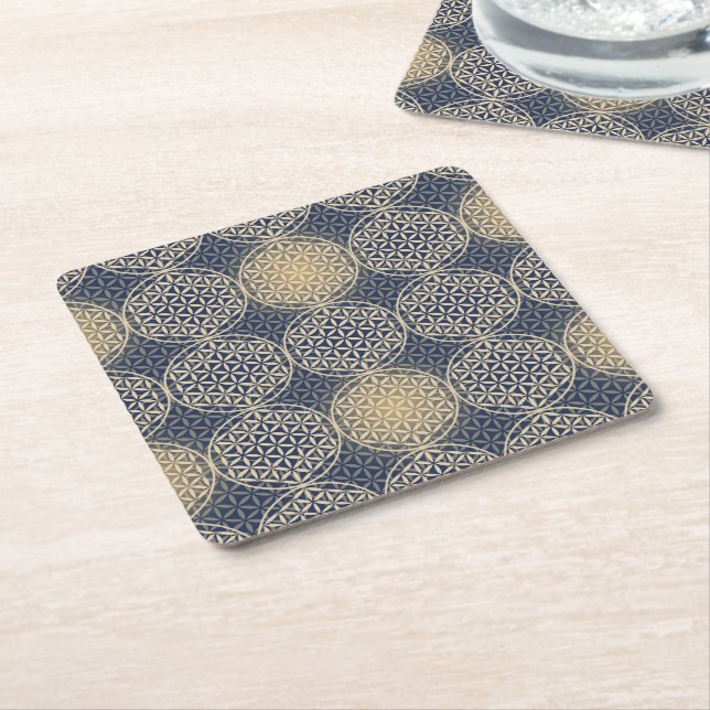 Flower of Life - stamp pattern - blue sand Square Paper Coaster (Angled)