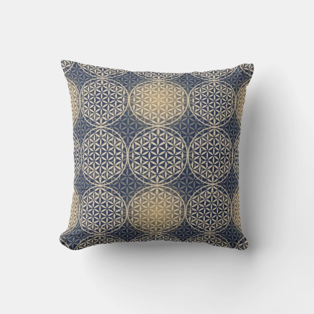 Flower of Life - stamp pattern - blue sand Throw Pillow (Front)