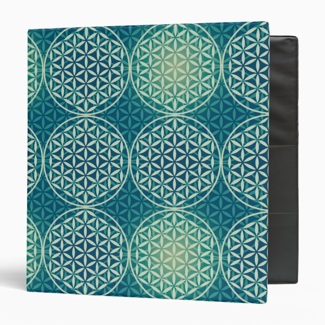 Flower of Life - stamp pattern - cyan blue 3 Ring Binder (Front/Inside)