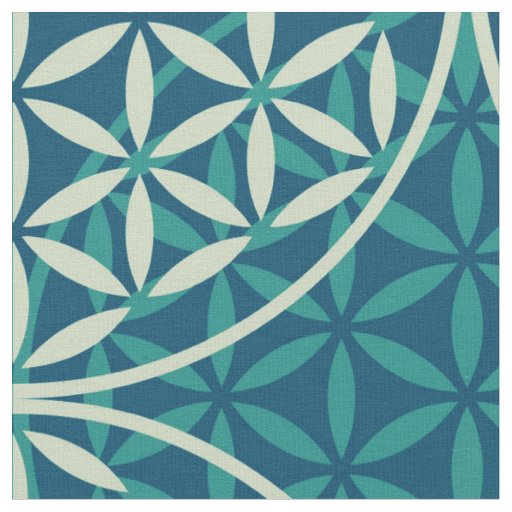 Flower of Life - stamp pattern - cyan blue Fabric