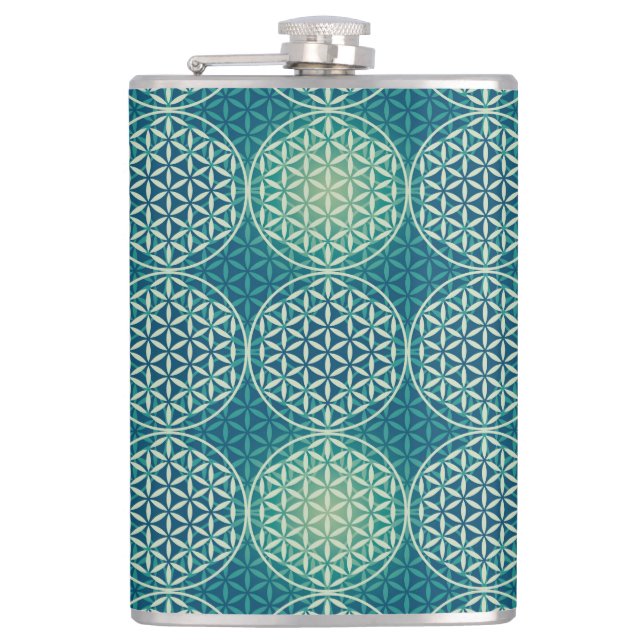 Flower of Life - stamp pattern - cyan blue Flask (Front)