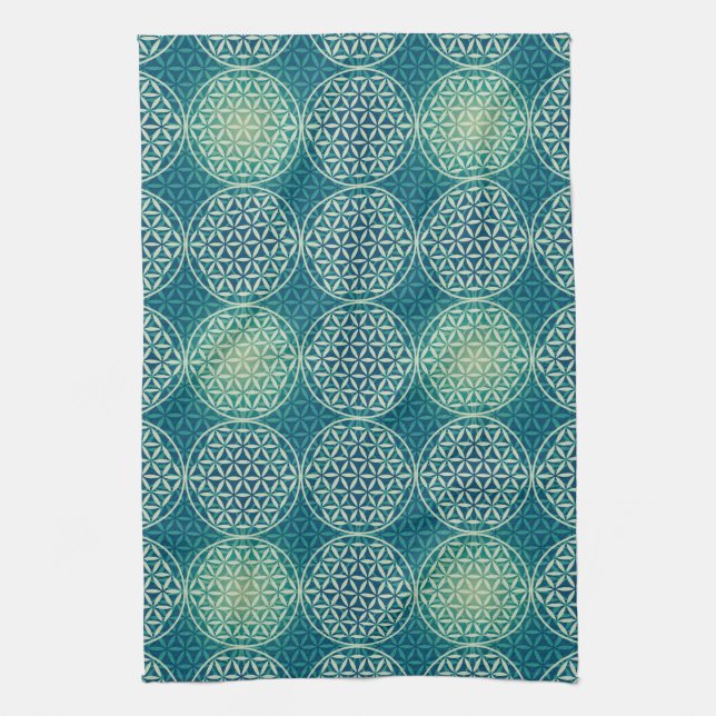 Flower of Life - stamp pattern - cyan blue Kitchen Towel (Vertical)