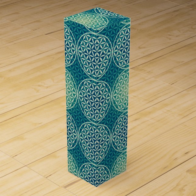 Flower of Life - stamp pattern - cyan blue Wine Box (Front)