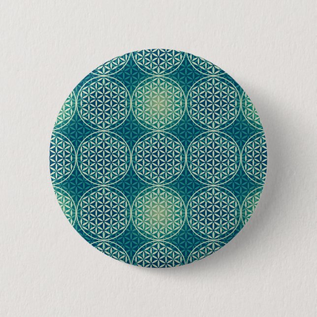 Flower of Life - stamp pattern - cyan Button (Front)