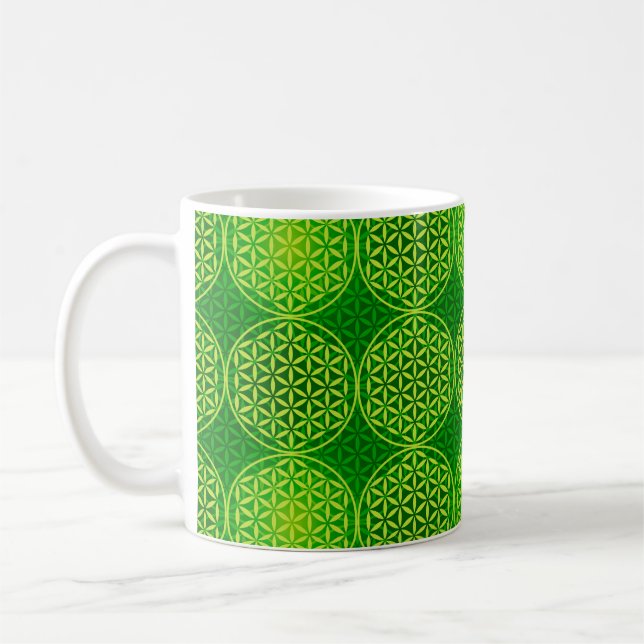 Flower of Life - stamp pattern - green Coffee Mug (Left)