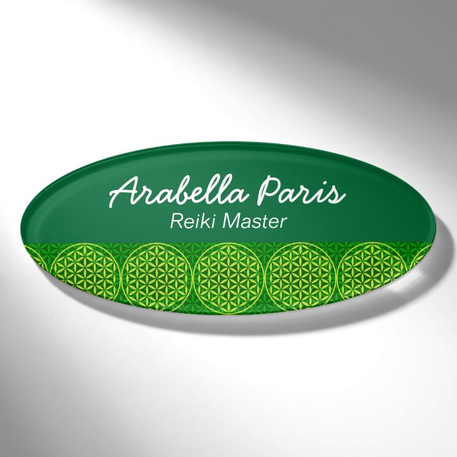 Flower of Life - stamp pattern - green Name Tag (Front)