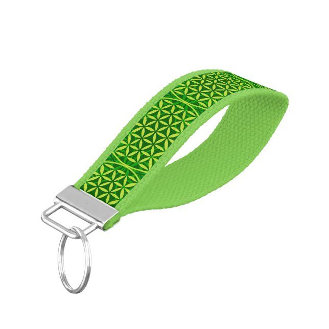 Flower of Life - stamp pattern - green Wrist Keychain (Angled Down)