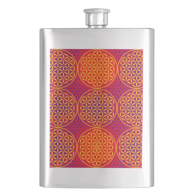 Flower of Life - stamp pattern - orange pink Hip Flask (Front)