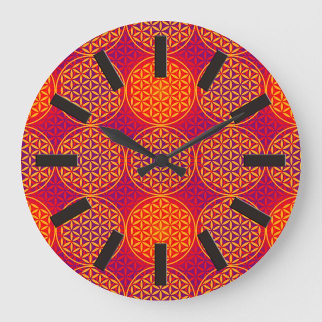 Flower of Life - stamp pattern - orange pink Large Clock (Front)