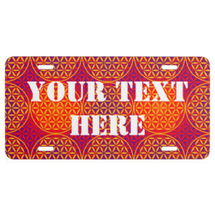 Flower of Life - stamp pattern - orange pink License Plate