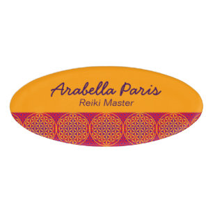 Flower of Life - stamp pattern - orange pink Name Tag
