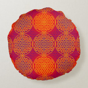 Flower of Life - stamp pattern - orange pink Round Pillow