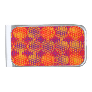 Flower of Life - stamp pattern - orange pink Silver Finish Money Clip