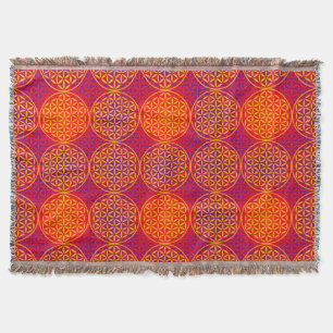 Flower of Life - stamp pattern - orange pink Throw Blanket