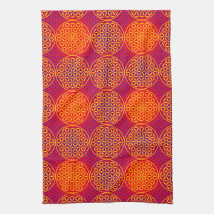 Flower of Life - stamp pattern - orange pink Towel