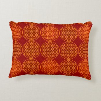 Flower Of Life - Stamp Pattern - Orange Red Decorative Pillow by SpiritEnergyToGo at Zazzle