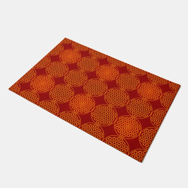 Flower of Life - stamp pattern - orange red Doormat (Angled)