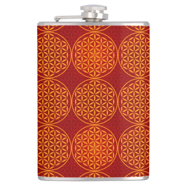 Flower of Life - stamp pattern - orange red Flask (Front)