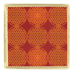 Flower of Life - stamp pattern - orange red Gold Finish Lapel Pin