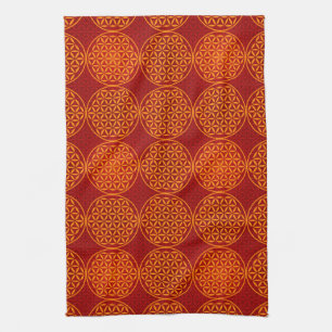 Flower of Life - stamp pattern - orange red Towel