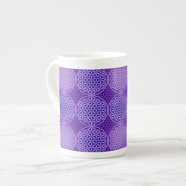 Flower of Life - stamp pattern - purple Bone China Mug (Front Left)