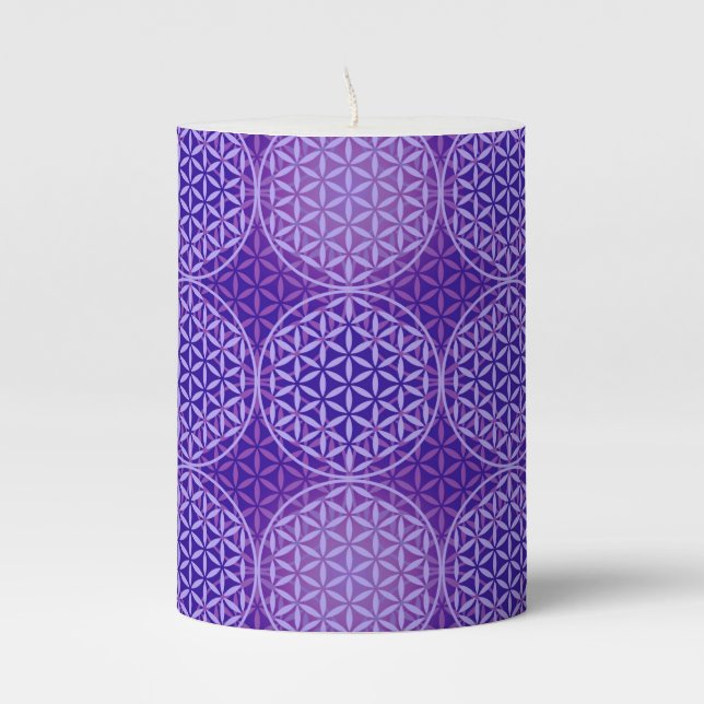 Flower of Life - stamp pattern - purple Pillar Candle (Front)