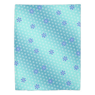 Flower Of Life - stamp seamless pattern - cyan Duvet Cover