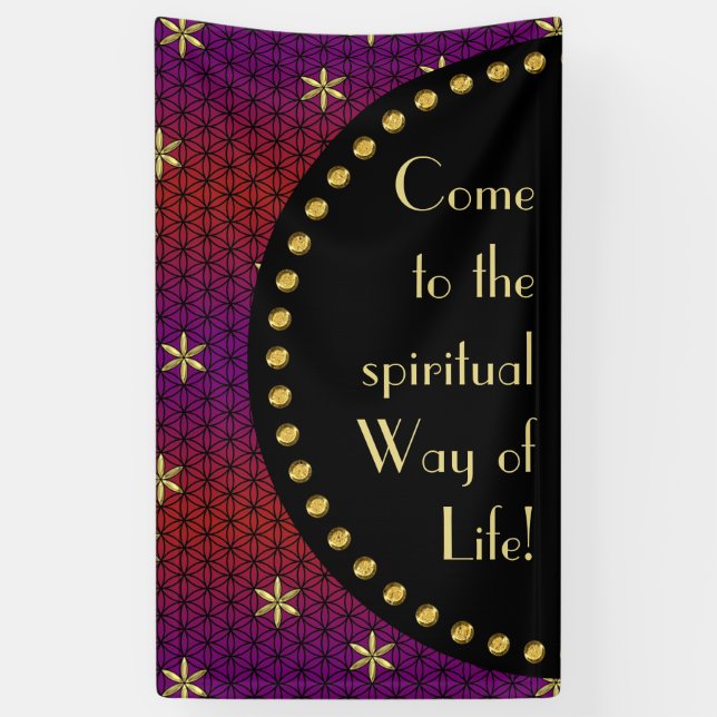 Flower Of Life - stamp seamless pattern - red gold Banner (Vertical)