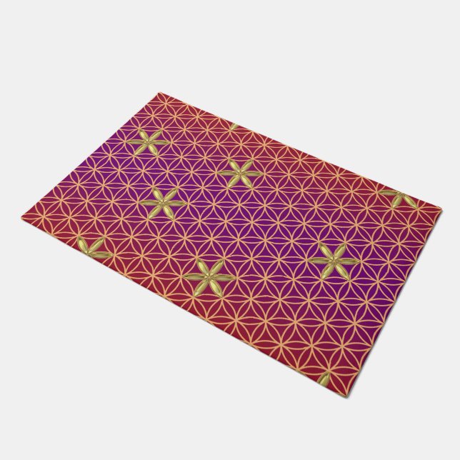 Flower Of Life - stamp seamless pattern - red gold Doormat (Angled)