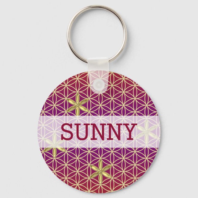 Flower Of Life - stamp seamless pattern - red gold Keychain (Front)